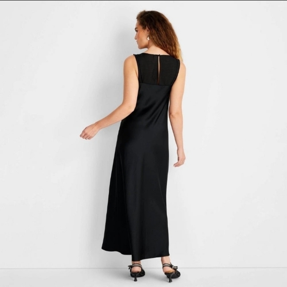Future Collective Women's Sleeveless Mixed Media Ankle Slip Dress Black - Picture 2 of 9